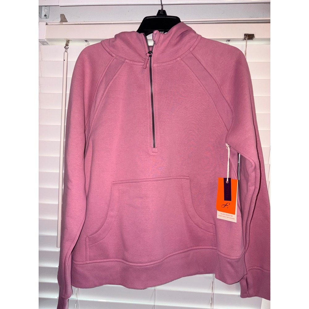 Freely Hilary Mixed Rib Cozy Half Zip Hoodie Pink Large NWT